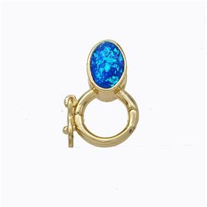 Copper Clasp Pave Blue Fire Opal Oval 18K Gold Plated, approx 6-8mm, 9mm