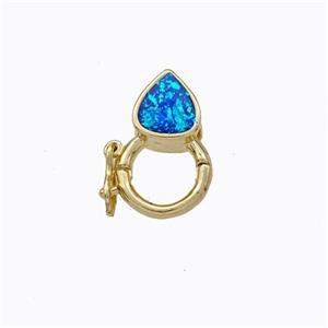 Copper Clasp Pave Blue Fire Opal Teardrop 18K Gold Plated, approx 7mm, 9mm