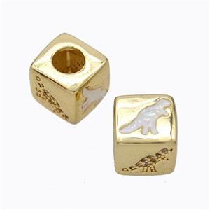 Copper Cube Beads Pave Zirconia Fire Opal Dragon Large Hole 18K Gold Plated, approx 10x10mm, 5mm hole