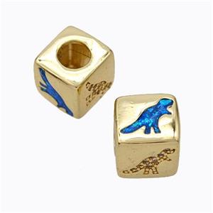 Copper Cube Beads Pave Zirconia Fire Opal Dragon Large Hole 18K Gold Plated, approx 10x10mm, 5mm hole