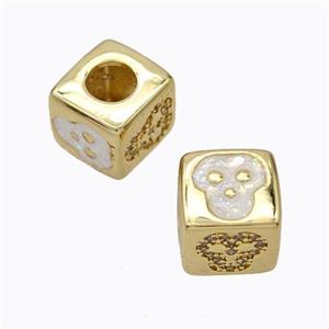 Copper Cube Beads Pave Zirconia Fire Opal Monkey Large Hole 18K Gold Plated, approx 10x10mm, 5mm hole