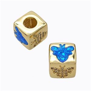 Copper Cube Beads Pave Zirconia Fire Opal Honeybee Large Hole 18K Gold Plated, approx 10x10mm, 5mm hole