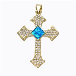 Copper Cross Pendant Micropave Zirconia Fire Opal 18K Gold Plated, approx 23-32mm