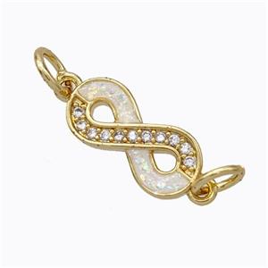 Copper Infinity Connector Pave Zirconia White Fire Opal 18K Gold Plated, approx 7-14mm