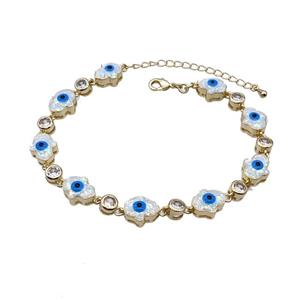 Copper Hamsahand Bracelet Evil Eye Pave White Fire Opal 18K Gold Plated, approx 9-11mm, 17-22cm length