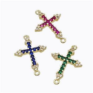 Copper Cross Connector Pave Zirconia Gold Plated Mixed, approx 17-21mm