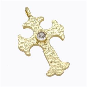 Copper Cross Pendant Pave Zirconia Gold Plated, approx 25-34mm