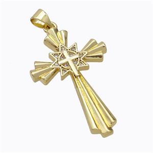 Copper Cross Pendant Pave Zirconia Gold Plated, approx 21-32mm