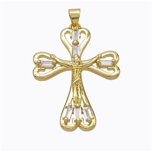 Copper Jesus Crucifix Cross Pendant Pave Zirconia Gold Plated, approx 25-33mm