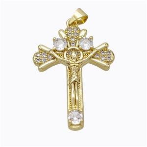 Copper Jesus Crucifix Cross Pendant Pave Zirconia Gold Plated, approx 23-33mm