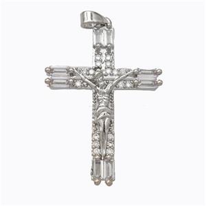 Copper Crucifix Cross Pendant Pave Zirconia Jesus Platinum Plated, approx 24-32mm