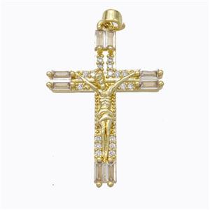 Copper Crucifix Cross Pendant Pave Zirconia Jesus Gold Plated, approx 24-32mm