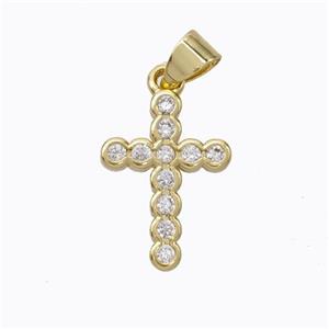 Copper Cross Pendant Micropave Zirconia Gold Plated, approx 11-16mm