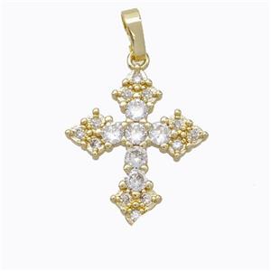 Copper Cross Pendant Micropave Zirconia Gold Plated, approx 18-22mm