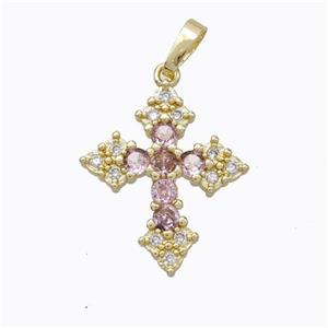 Copper Cross Pendant Micropave Zirconia Gold Plated, approx 18-22mm