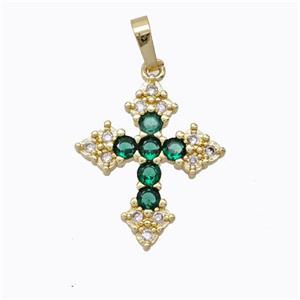 Copper Cross Pendant Micropave Zirconia Gold Plated, approx 18-22mm