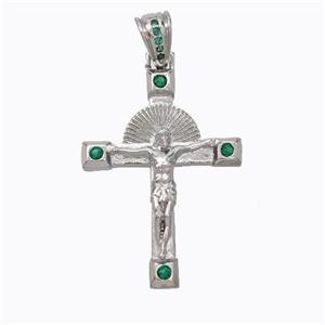 Copper Crucifix Cross Pendant Micropave Zirconia Jesus Platinum Plated, approx 22-30mm