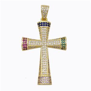 Copper Cross Pendant Micropave Zirconia Gold Plated, approx 23-32mm