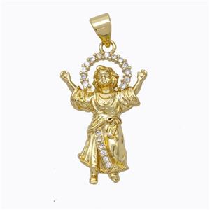 Jesus Charms Copper Pendant Pave Zirconia Gold Plated, approx 15-24mm