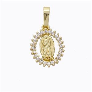 Virgin Mary Charms Copper Pendant Pave Zirconia Gold Plated, approx 12-13mm