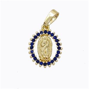 Virgin Mary Charms Copper Pendant Pave Zirconia Gold Plated, approx 12-13mm