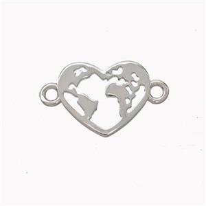 Copper Heart Connector Earthmap Platinum Plated, approx 10-12mm