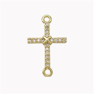 Copper Cross Connector Pave Zirconia Gold Plated, approx 12-15mm