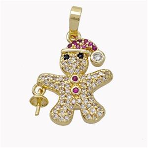 Christmas Gingerbread Man Copper Pendant Micropave Zirconia Gold Plated, approx 16-18mm