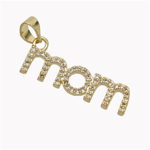 Copper MOM Charms Pendant Pave Zirconia Gold Plated, approx 6.5-25mm