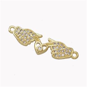 Copper Hand Connector Pave Zirconia Heart Gold Plated, approx 8-25mm