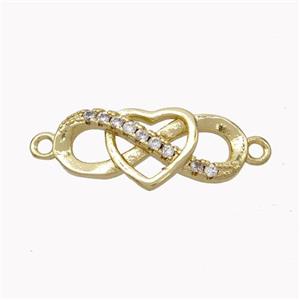 Copper Infinity Connector Pave Zirconia Heart Gold Plated, approx 8-17mm