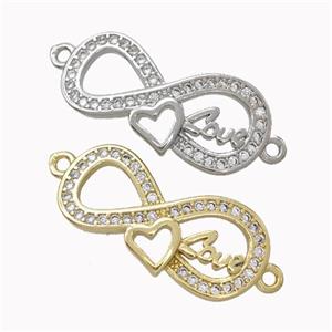 Copper Infinity Connector Micropave Zirconia Heart Love Mixed, approx 11-24mm