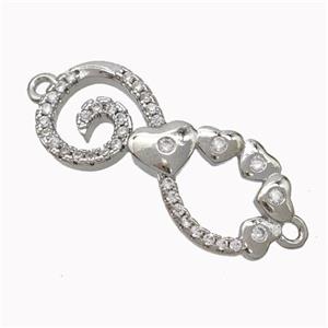 Copper Infinity Connector Micropave Zirconia Heart Platinum Plated, approx 11-25mm