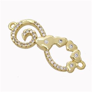 Copper Infinity Connector Micropave Zirconia Heart Gold Plated, approx 11-25mm