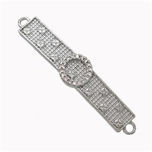 Wristwatch Charms Copper Connector Micropave Zirconia Curving Platinum Plated, approx 6-34mm