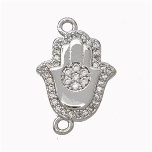 Copper Hamsahand Pendant Micropave Zirconia Platinum Plated, approx 13-15mm