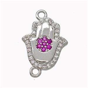 Copper Hamsahand Pendant Micropave Zirconia Platinum Plated, approx 13-15mm