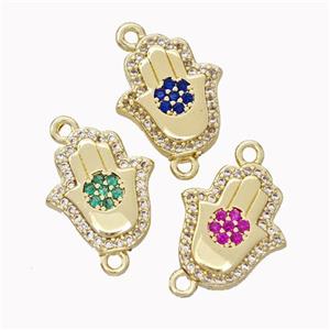 Copper Hamsahand Pendant Micropave Zirconia Gold Plated Mixed, approx 13-15mm