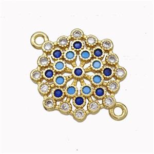 Copper Flower Connector Micropave Zirconia Gold Plated, approx 15mm