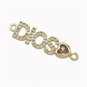 Copper Dios Connector Micropave Zirconia Heart Gold Plated, approx 7-21mm