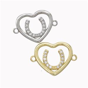 Copper Heart Connector Micropave Zirconia Horseshoe Mixed, approx 18-20mm