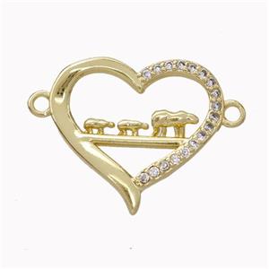 Copper Heart Connector Micropave Zirconia Gold Plated, approx 18-20mm