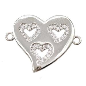 Copper Heart Micropave Zirconia Platinum Plated, approx 20-21mm