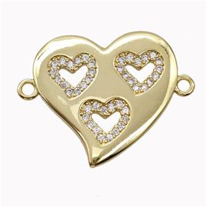 Copper Heart Micropave Zirconia Gold Plated, approx 20-21mm