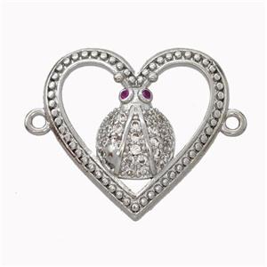 Copper Heart Micropave Zirconia Ladybug Platinum Plated, approx 20-21mm