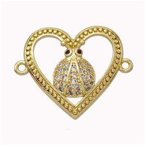 Copper Heart Micropave Zirconia Ladybug Gold Plated, approx 20-21mm