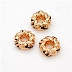 Copper Circle Beads Pave Zirconia Rose Gold, approx 7.5mm, 3mm hole