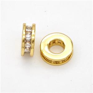 Copper Heishi Spacer Beads Micropave Zirconia Large Hole Gold Plated, approx 9mm, 4mm hole