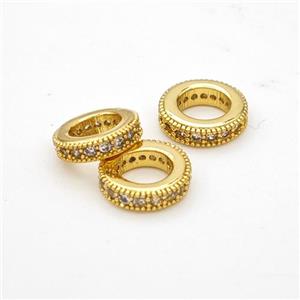 Copper Circle Spacer Beads Micropave Zirconia Large Hole Gold Plated, approx 8.5mm, 5mm hole