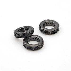 Copper Circle Spacer Beads Micropave Zirconia Large Hole Black Plated, approx 8.5mm, 5mm hole